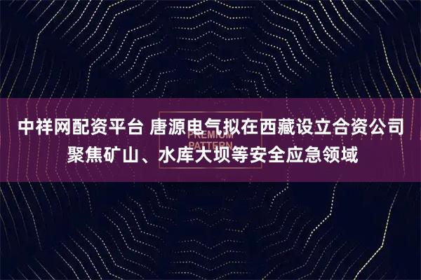 中祥网配资平台 唐源电气拟在西藏设立合资公司 聚焦矿山、水库大坝等安全应急领域